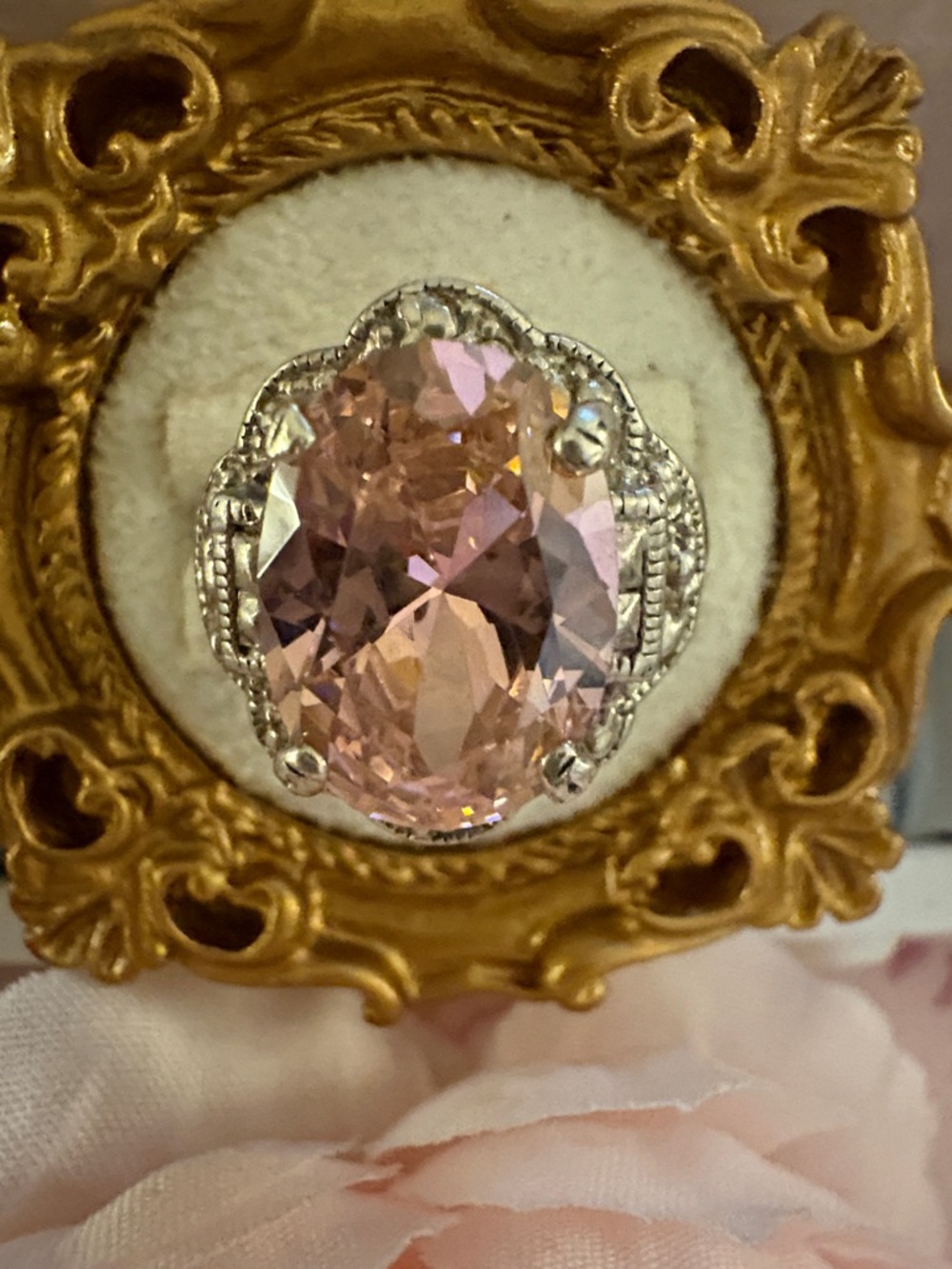 Heirloom Victorian Pink  CZ  Cocktail Ring 925 $ Firm